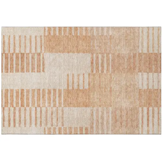 Salmon And Ivory Striped Washable Area Rug With UV Protection Photo 2