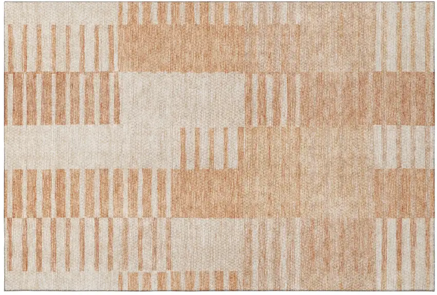 Salmon And Ivory Striped Washable Area Rug With UV Protection Photo 2