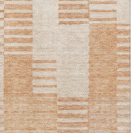 Salmon And Ivory Striped Washable Area Rug With UV Protection Photo 4