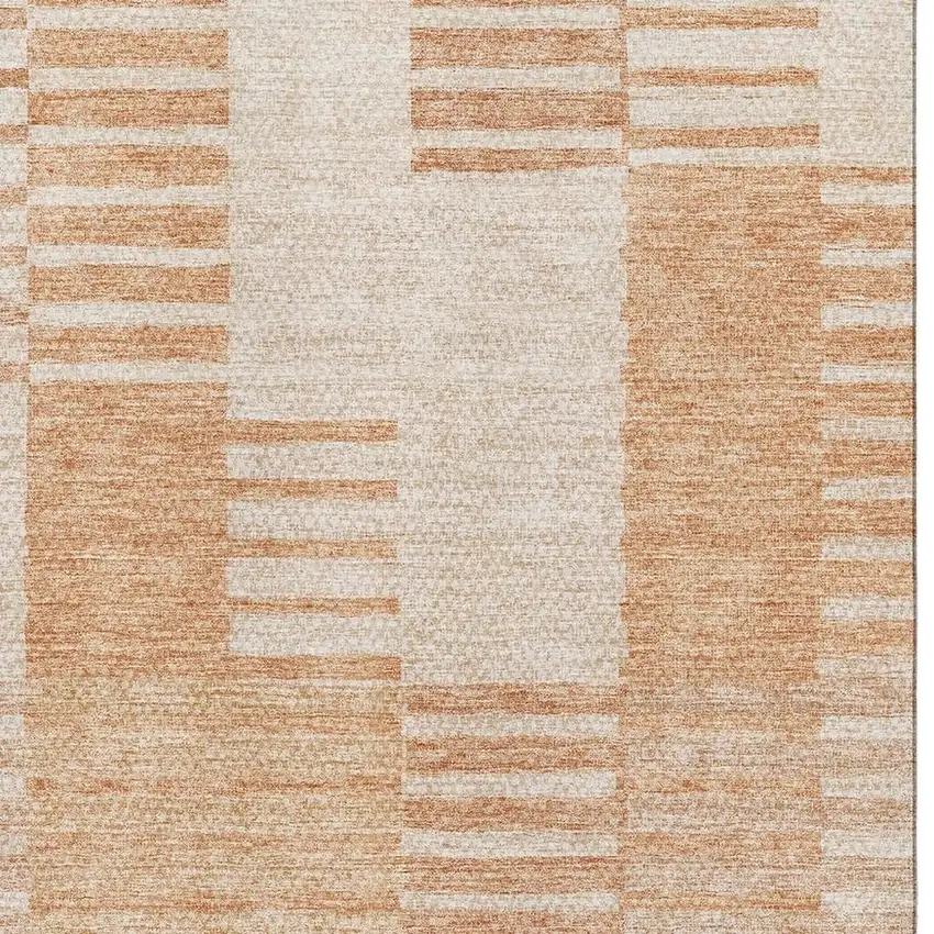 Salmon And Ivory Striped Washable Area Rug With UV Protection Photo 4