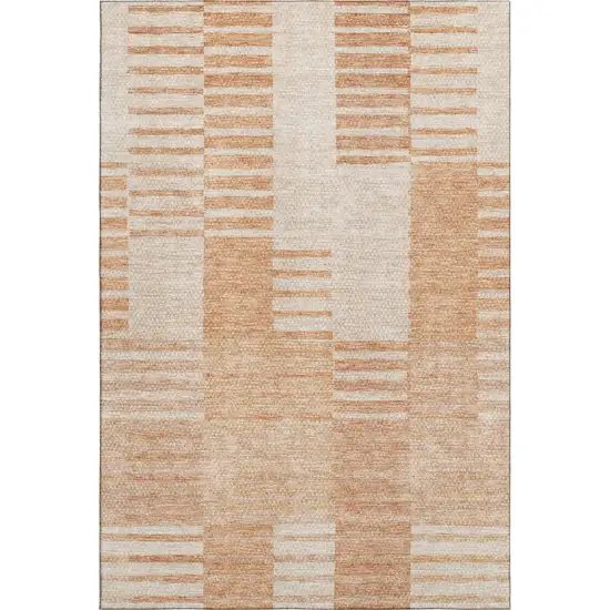 Salmon And Ivory Striped Washable Area Rug With UV Protection Photo 1