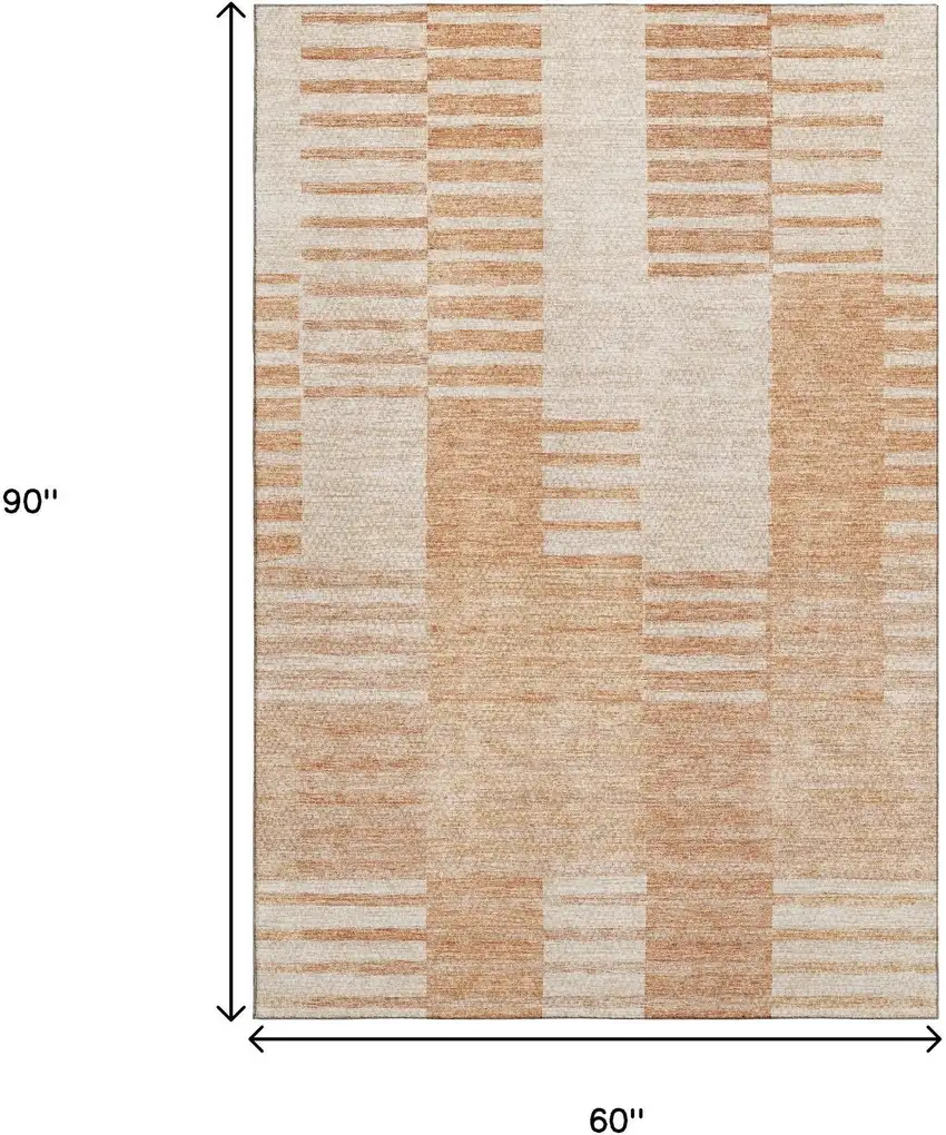 Salmon And Ivory Striped Washable Area Rug With UV Protection Photo 3