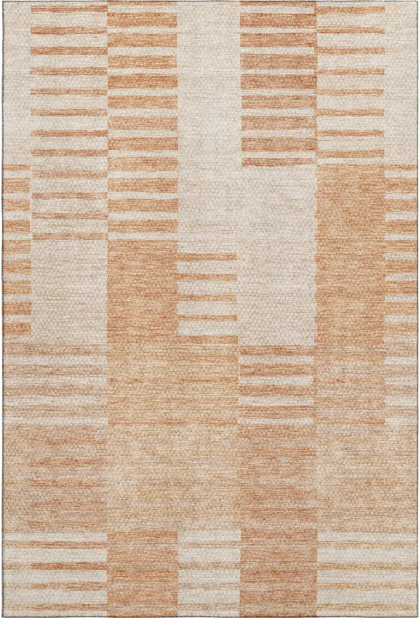 Salmon And Ivory Striped Washable Area Rug With UV Protection Photo 2