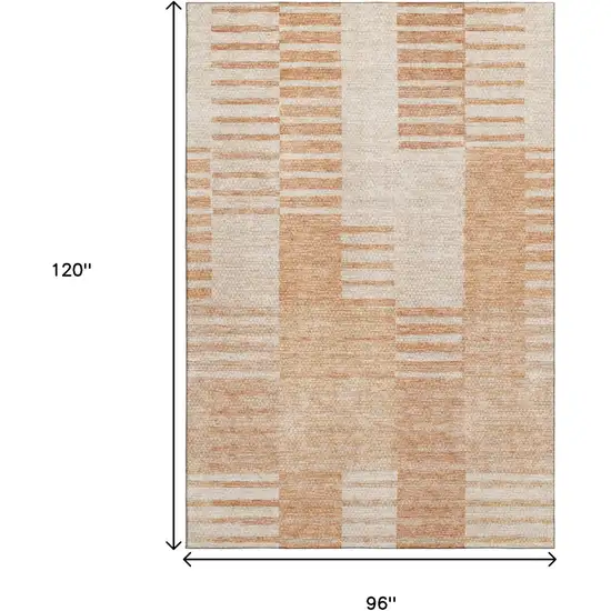 Salmon And Ivory Striped Washable Area Rug With UV Protection Photo 3