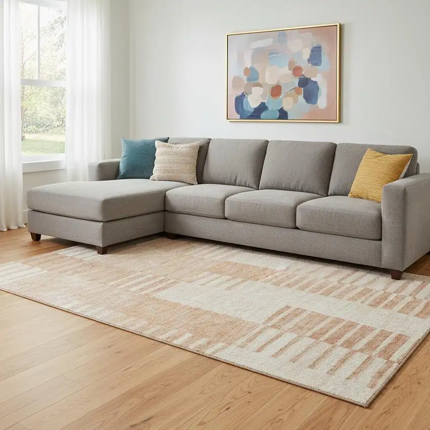 Salmon And Ivory Striped Washable Area Rug With UV Protection Photo 1