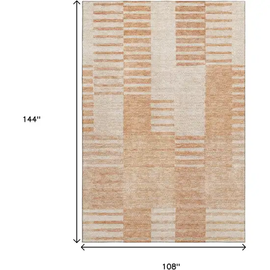 Salmon And Ivory Striped Washable Area Rug With UV Protection Photo 3