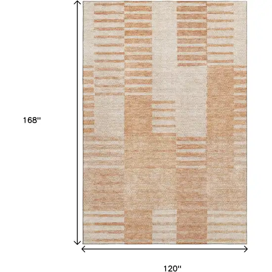 Salmon And Ivory Striped Washable Area Rug With UV Protection Photo 3