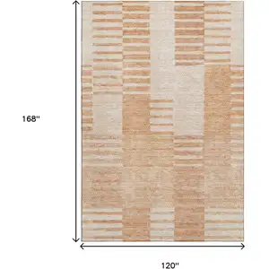 Photo of Salmon And Ivory Striped Washable Area Rug With UV Protection