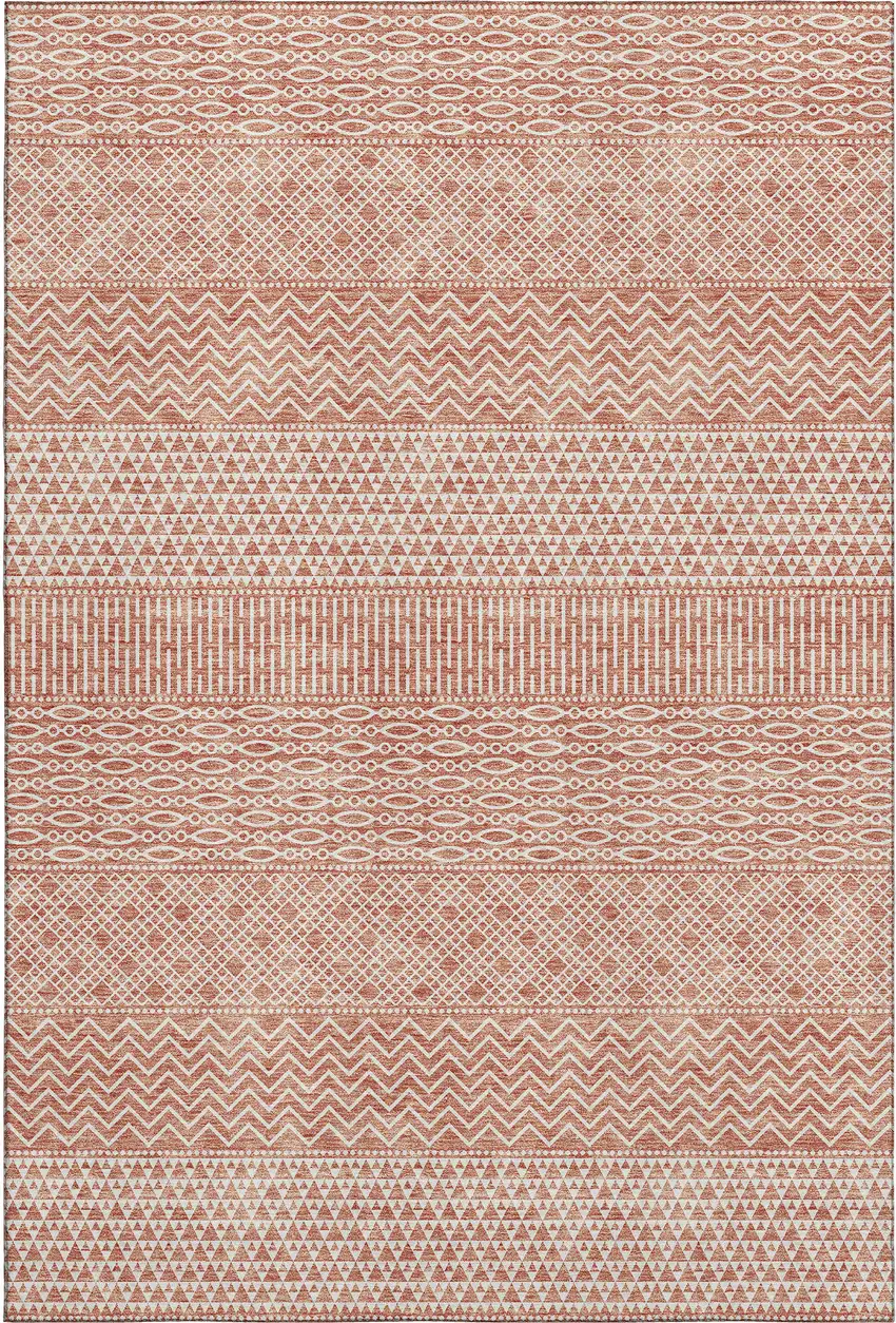 Salmon And Ivory Striped Washable Area Rug With UV Protection Photo 1