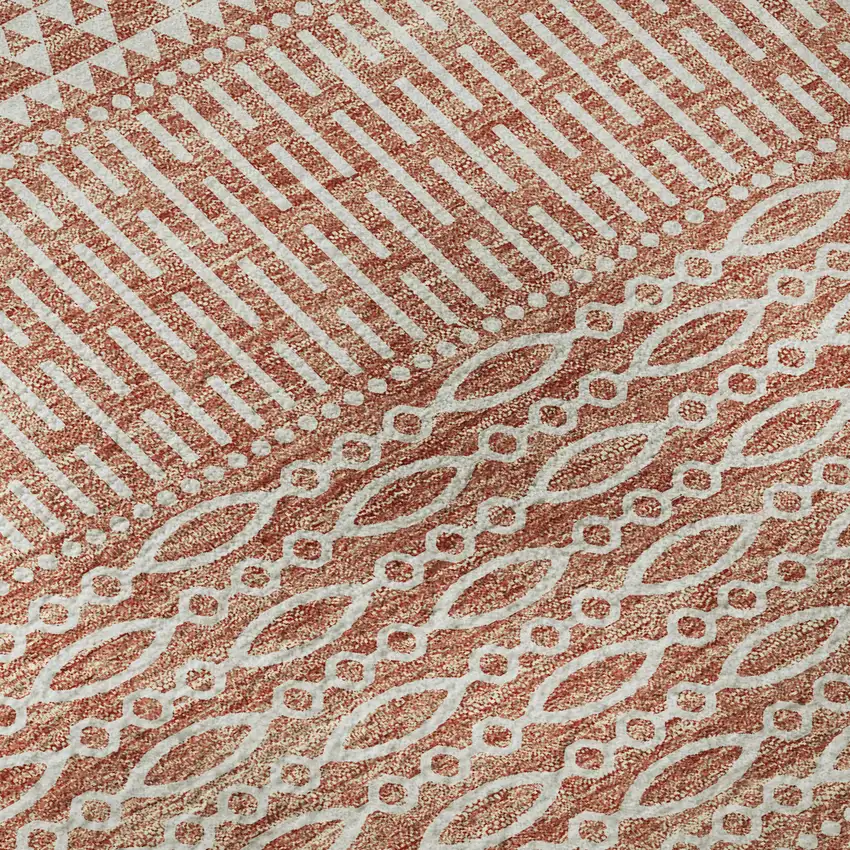 Salmon And Ivory Striped Washable Area Rug With UV Protection Photo 9