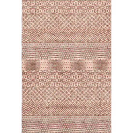 Salmon And Ivory Striped Washable Area Rug With UV Protection Photo 1