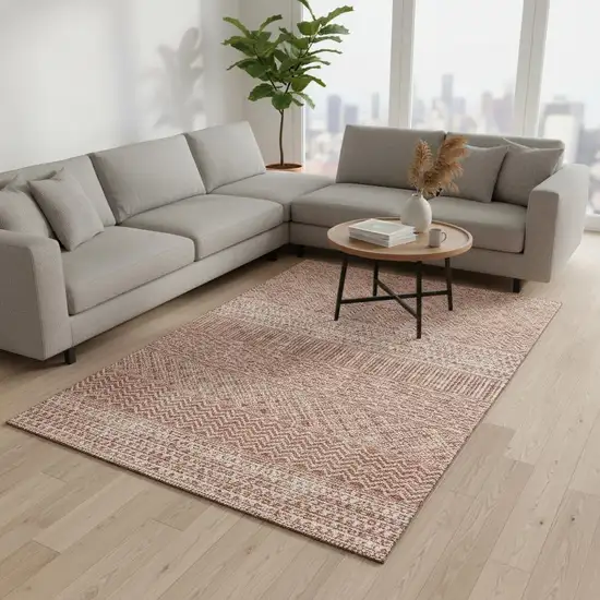 Salmon And Ivory Striped Washable Area Rug With UV Protection Photo 2