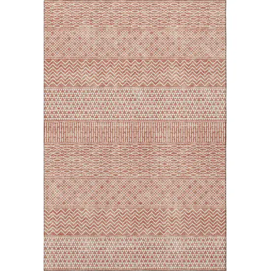 Salmon And Ivory Striped Washable Area Rug With UV Protection Photo 2