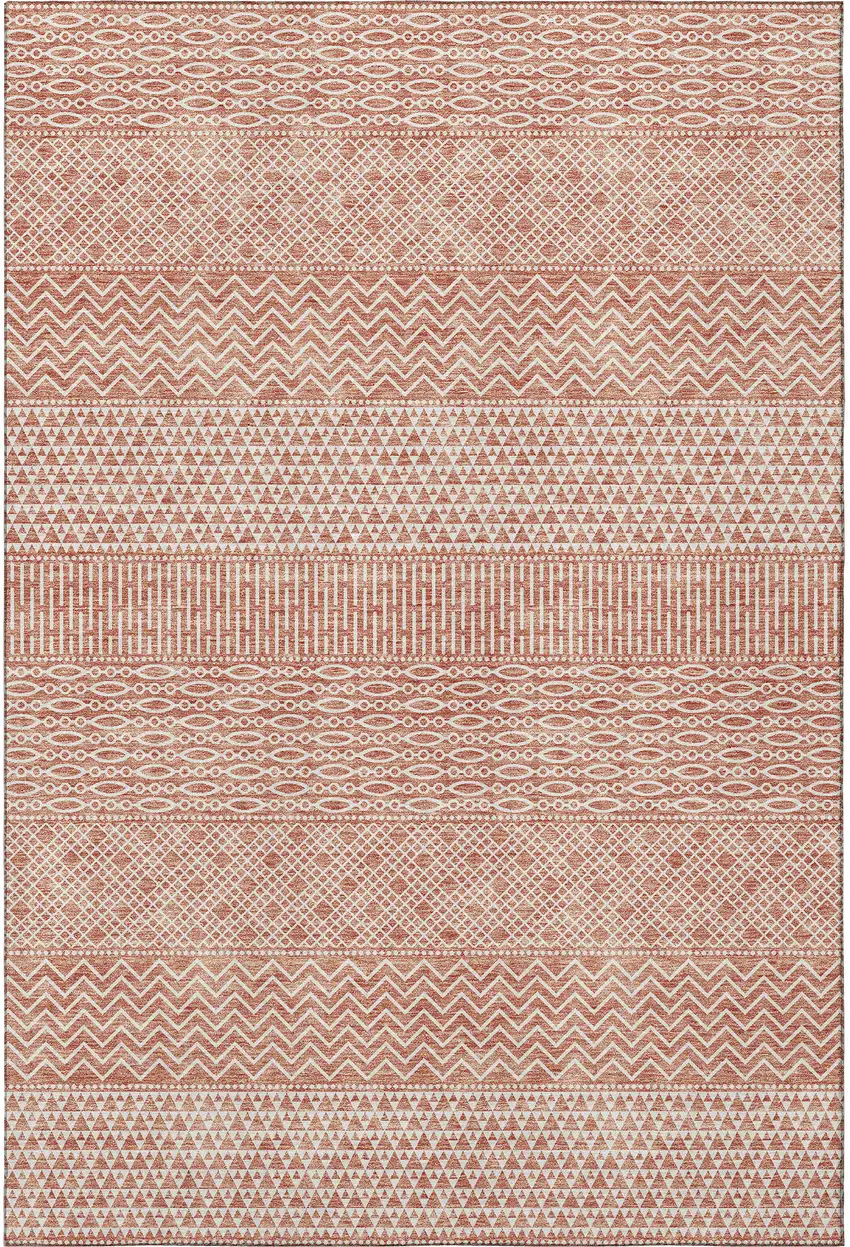Salmon And Ivory Striped Washable Area Rug With UV Protection Photo 2