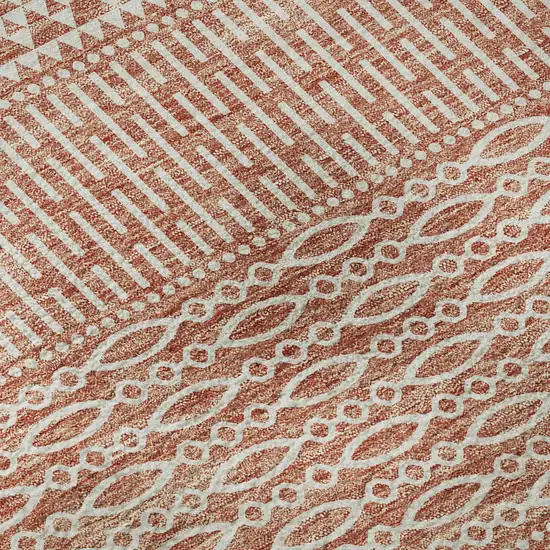Salmon And Ivory Striped Washable Area Rug With UV Protection Photo 9