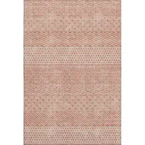 Photo of Salmon And Ivory Striped Washable Area Rug With UV Protection
