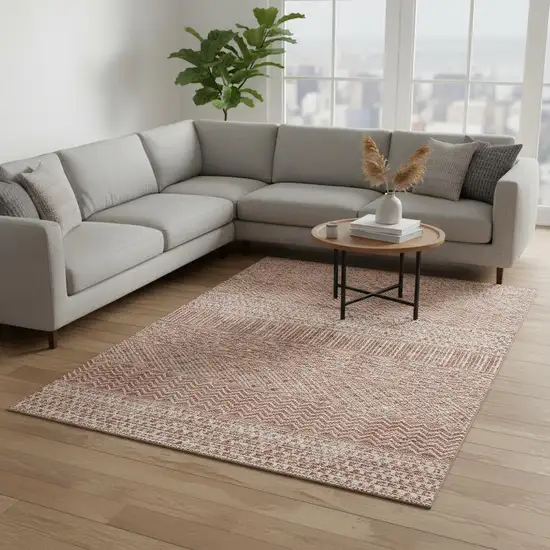 Salmon And Ivory Striped Washable Area Rug With UV Protection Photo 2