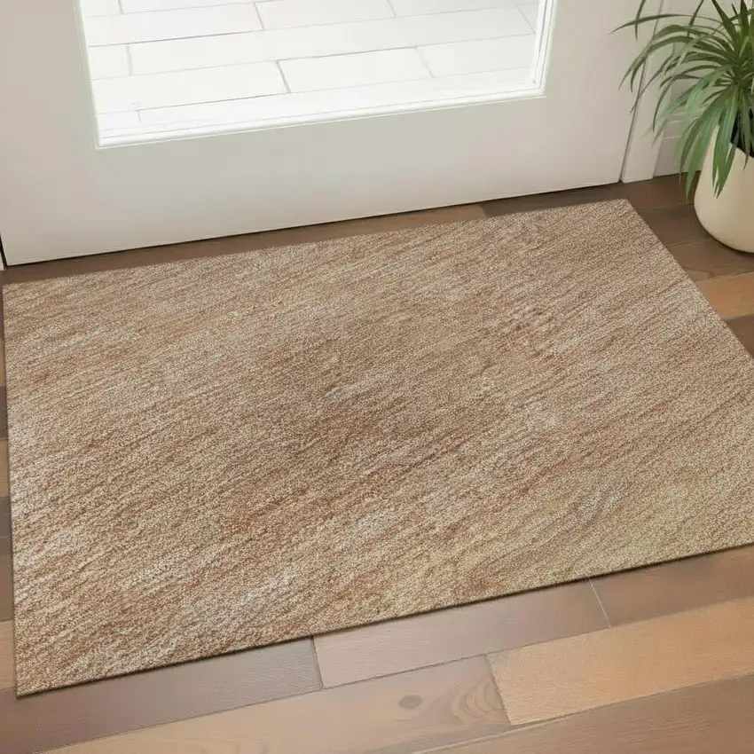 Salmon And Ivory Striped Washable Area Rug With UV Protection Photo 2