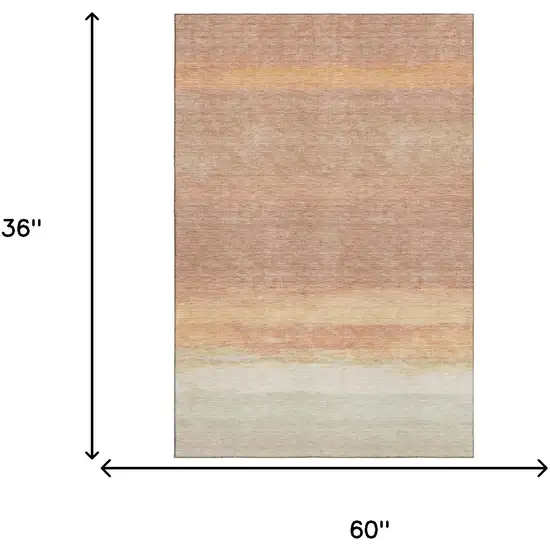 Salmon And Ivory Striped Washable Area Rug With UV Protection Photo 3