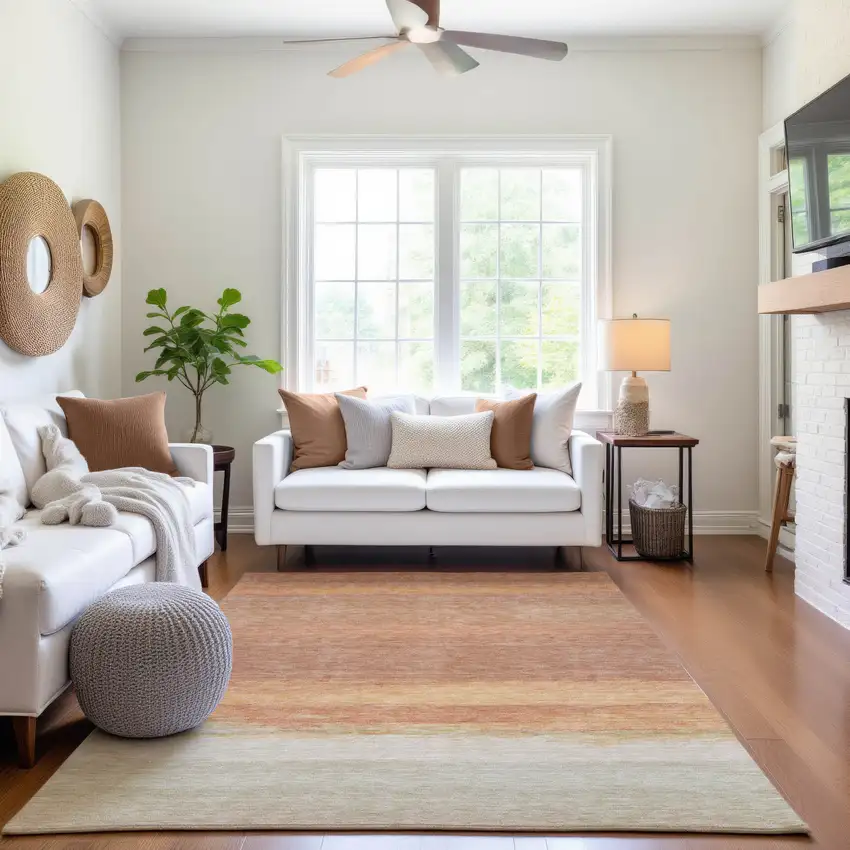 Salmon And Ivory Striped Washable Area Rug With UV Protection Photo 4