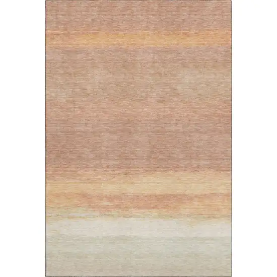 Salmon And Ivory Striped Washable Area Rug With UV Protection Photo 5