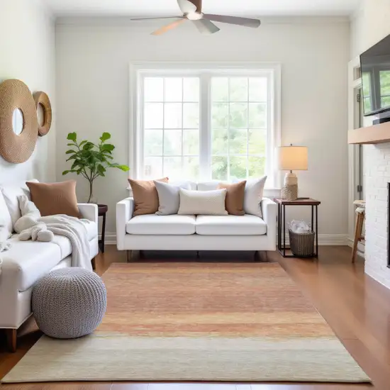 Salmon And Ivory Striped Washable Area Rug With UV Protection Photo 4