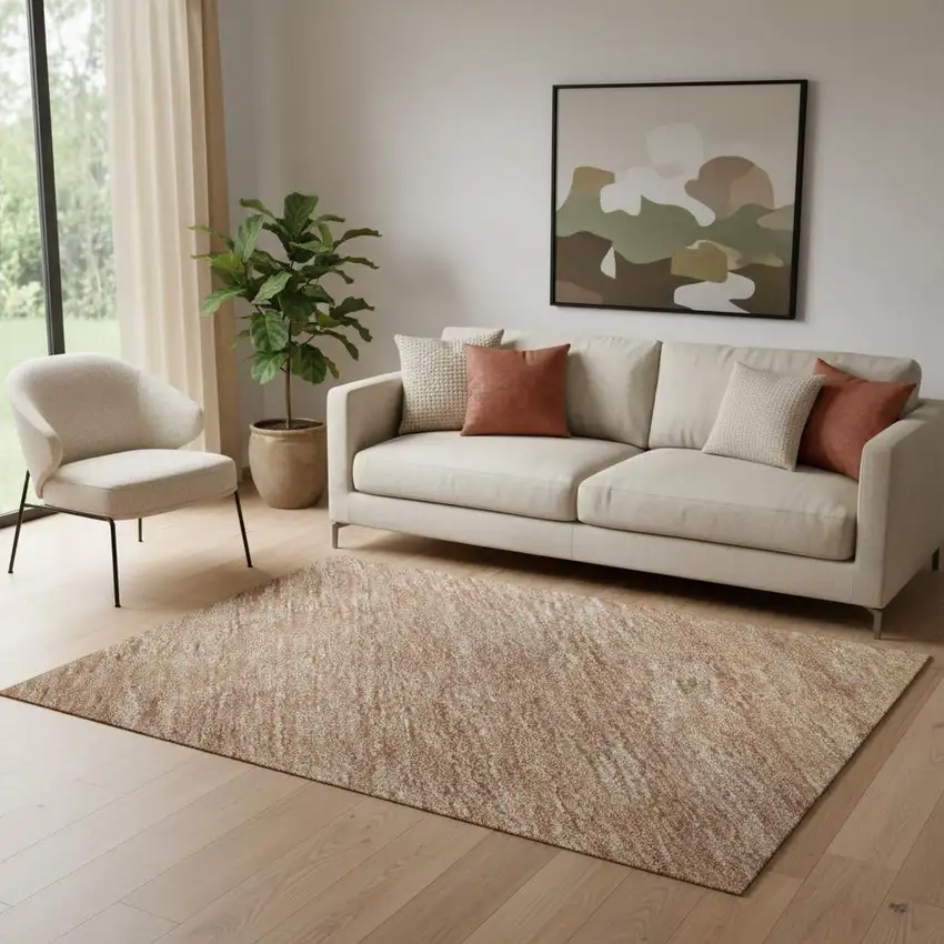 Salmon And Ivory Striped Washable Area Rug With UV Protection Photo 2