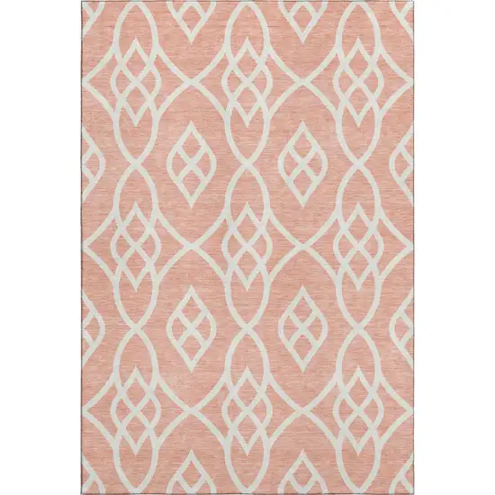 Salmon And Ivory Trellis Washable Area Rug With UV Protection Photo 1
