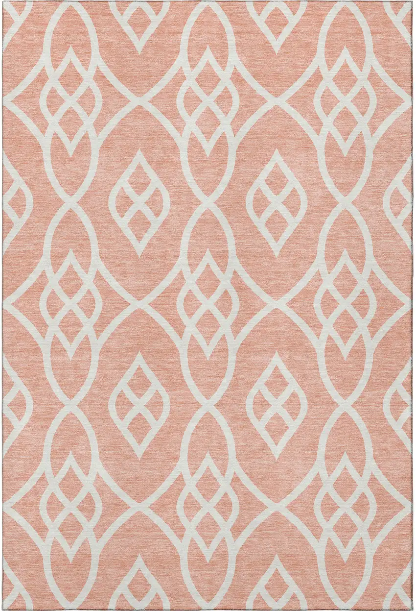 Salmon And Ivory Trellis Washable Area Rug With UV Protection Photo 3