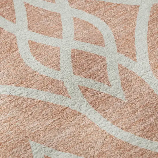 Salmon And Ivory Trellis Washable Area Rug With UV Protection Photo 9