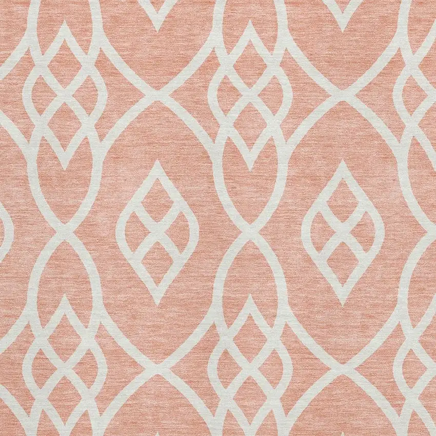Salmon And Ivory Trellis Washable Area Rug With UV Protection Photo 3