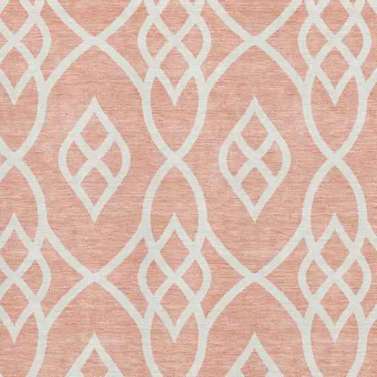 Salmon And Ivory Trellis Washable Area Rug With UV Protection Photo 3