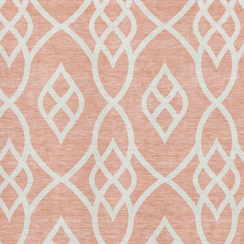 Salmon And Ivory Trellis Washable Area Rug With UV Protection Photo 3