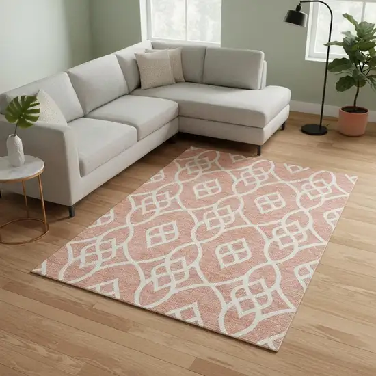 Salmon And Ivory Trellis Washable Area Rug With UV Protection Photo 2