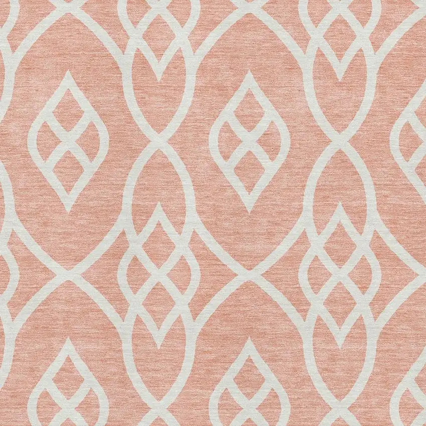 Salmon And Ivory Trellis Washable Area Rug With UV Protection Photo 3