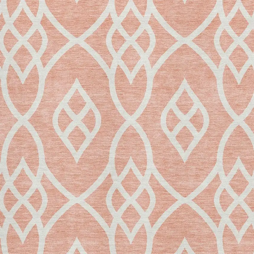 Salmon And Ivory Trellis Washable Area Rug With UV Protection Photo 3