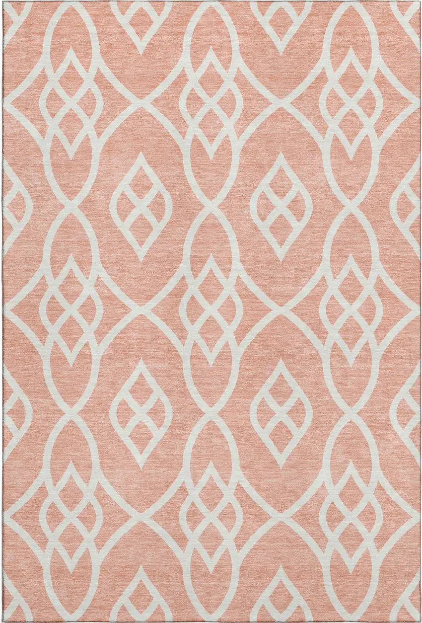 Salmon And Ivory Trellis Washable Area Rug With UV Protection Photo 1