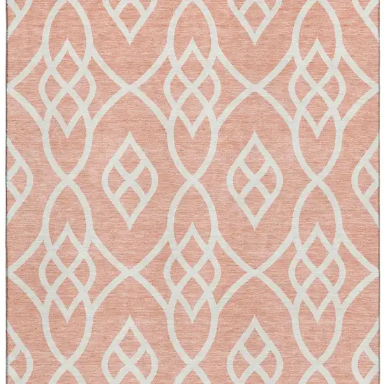 Salmon And Ivory Trellis Washable Area Rug With UV Protection Photo 4