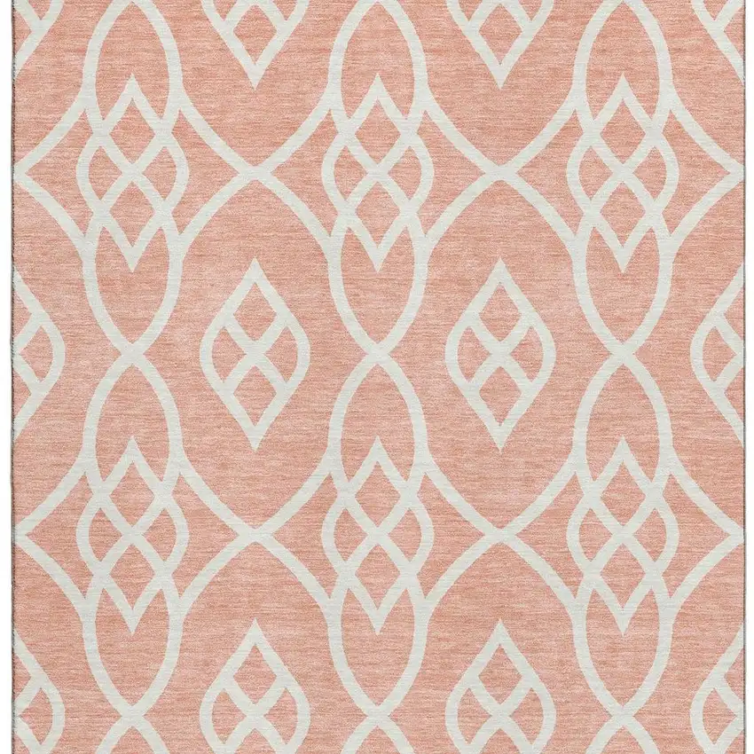 Salmon And Ivory Trellis Washable Area Rug With UV Protection Photo 4