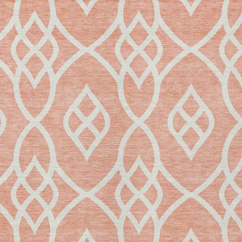 Salmon And Ivory Trellis Washable Indoor Outdoor Area Rug Photo 6