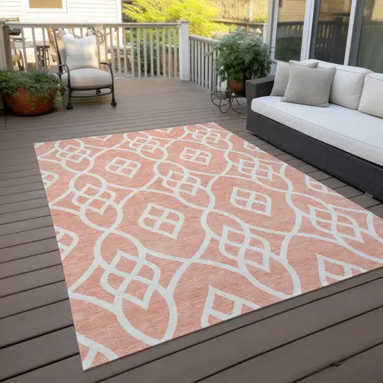 Salmon And Ivory Trellis Washable Indoor Outdoor Area Rug Photo 7