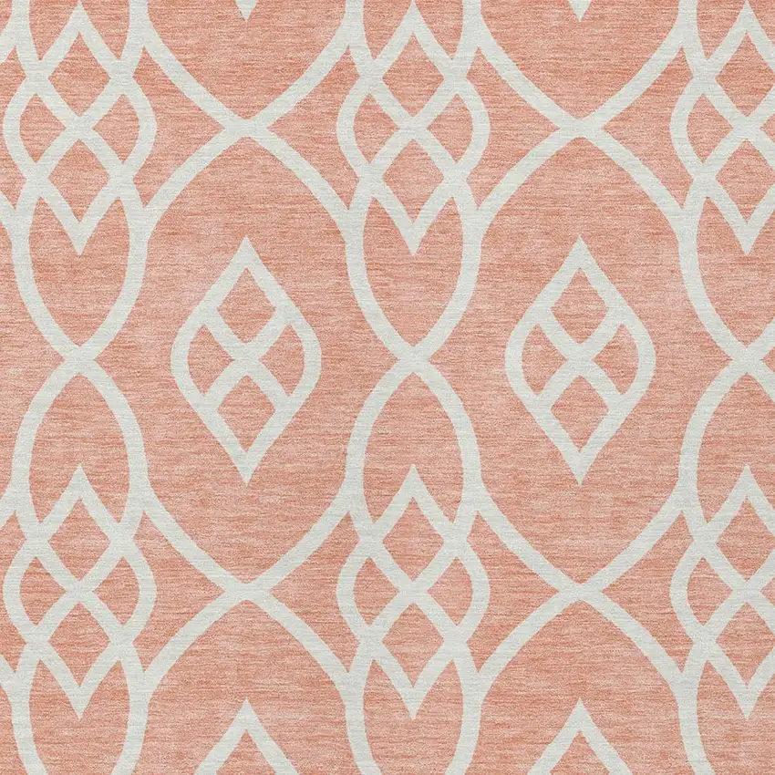 Salmon And Ivory Trellis Washable Indoor Outdoor Area Rug Photo 6