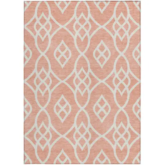Salmon And Ivory Trellis Washable Indoor Outdoor Area Rug Photo 7