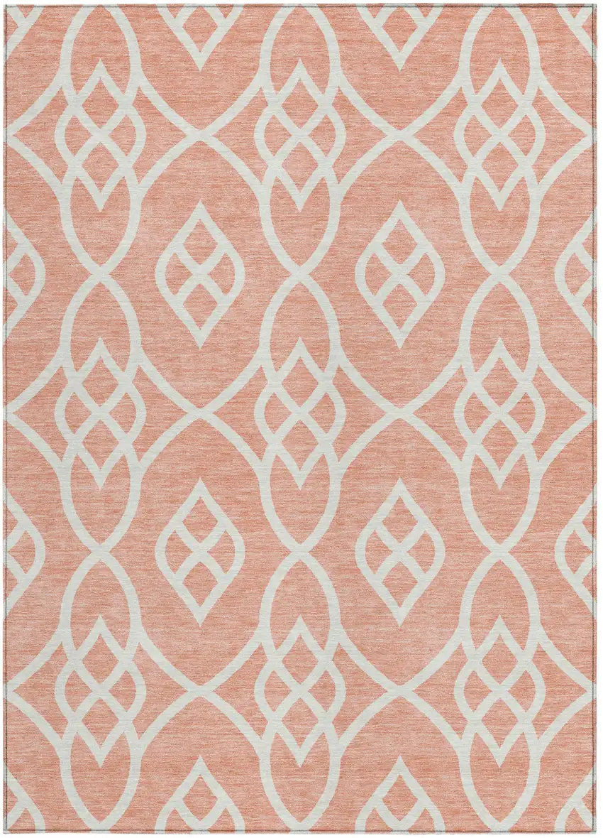 Salmon And Ivory Trellis Washable Indoor Outdoor Area Rug Photo 7