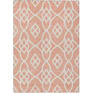 Photo of Salmon And Ivory Trellis Washable Indoor Outdoor Area Rug