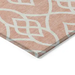 Photo of Salmon And Ivory Trellis Washable Indoor Outdoor Area Rug