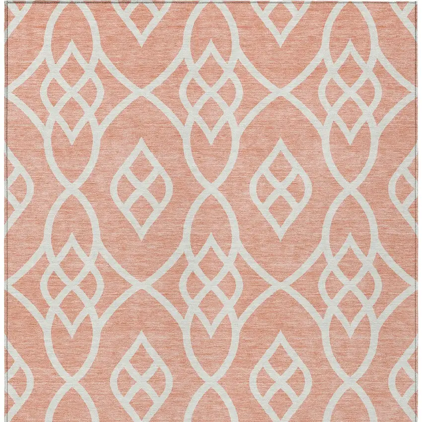 Salmon And Ivory Trellis Washable Indoor Outdoor Area Rug Photo 7