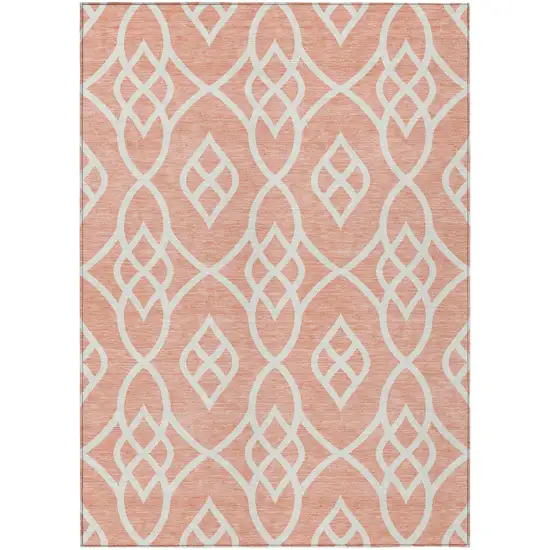 Salmon And Ivory Trellis Washable Indoor Outdoor Area Rug Photo 2