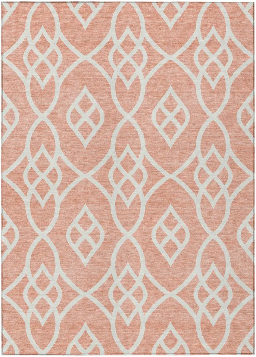 Salmon And Ivory Trellis Washable Indoor Outdoor Area Rug Photo 2
