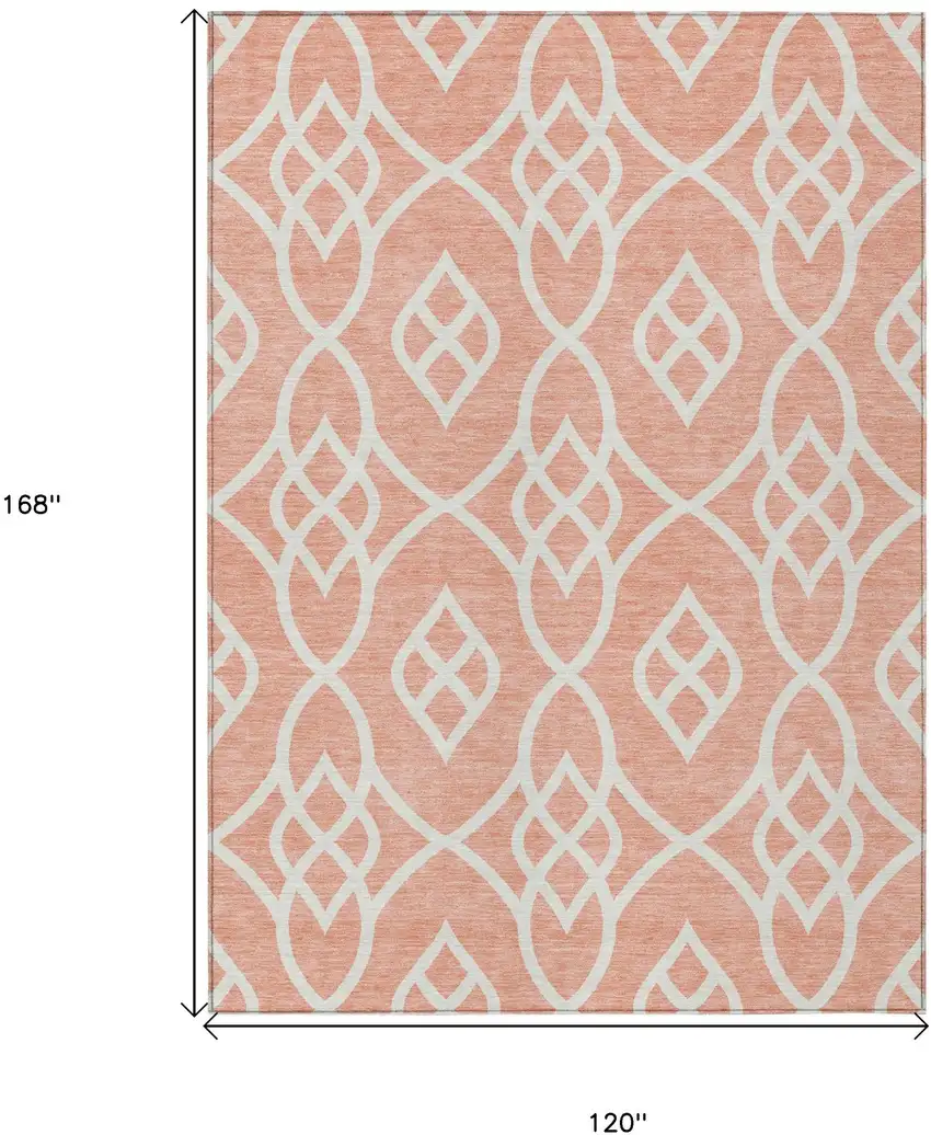 Salmon And Ivory Trellis Washable Indoor Outdoor Area Rug Photo 3